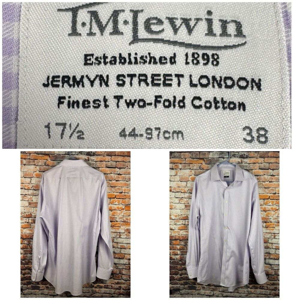 TM Lewin Non Iron Slim Fit Gingham Check Purple Dress Shirt 17.5-38
